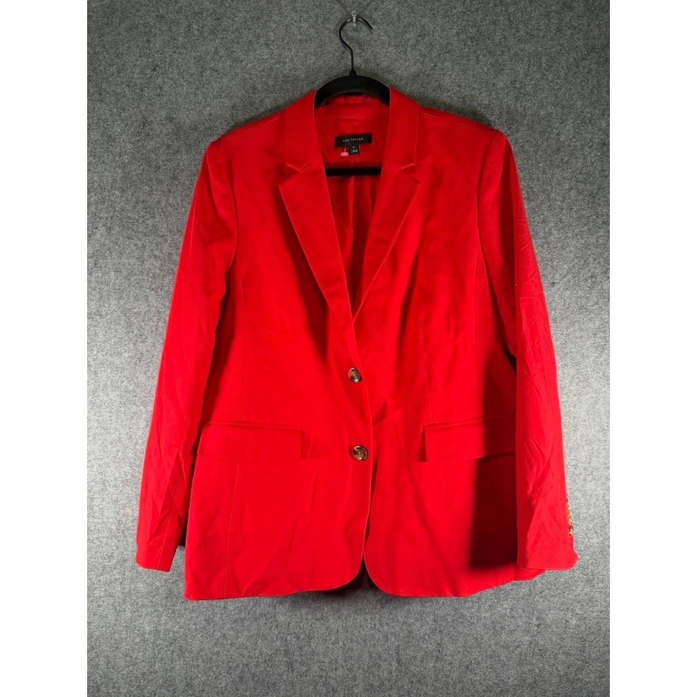 ANN TAYLOR Red Blazer Jacket Women's Size 12P Single Button Office Career Preppy